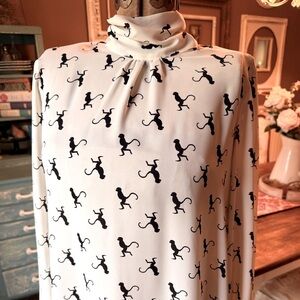 Black and White Monkey Print Top Tie Neck